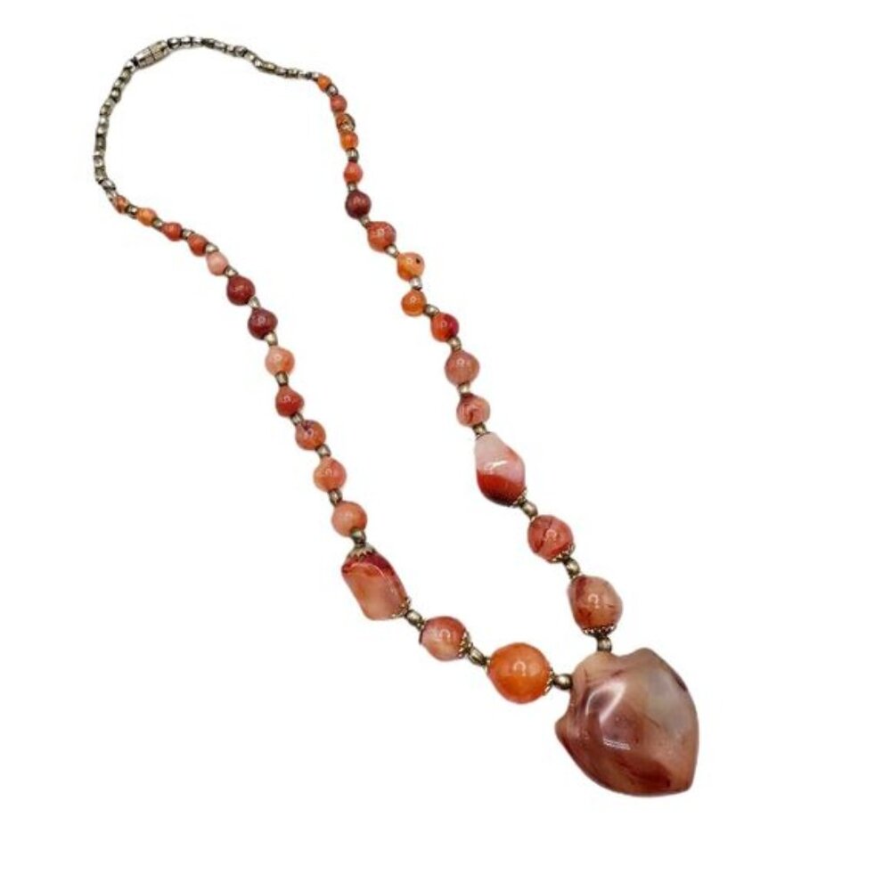 Vintage Carnelian Tumbled Stone Beaded Necklace 16 Inch